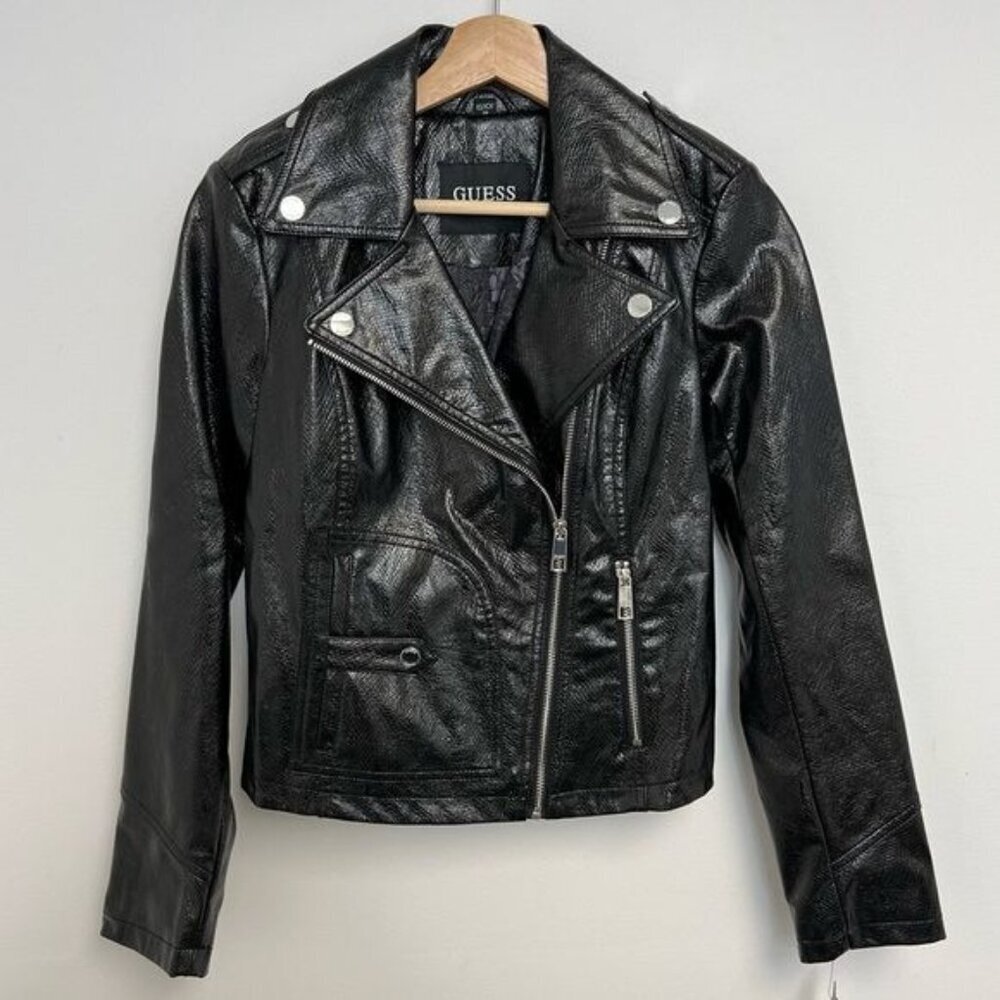 Guess Faux vegan Leather Snake Embossed Moto Jacket Sz XS NWT